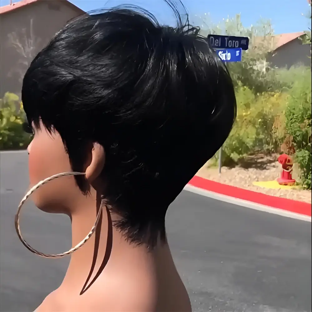 Short Pixie Cut Wigs for black women 6 Inchs Straight Cheap Wig full Machine Made Wig For Daily Use