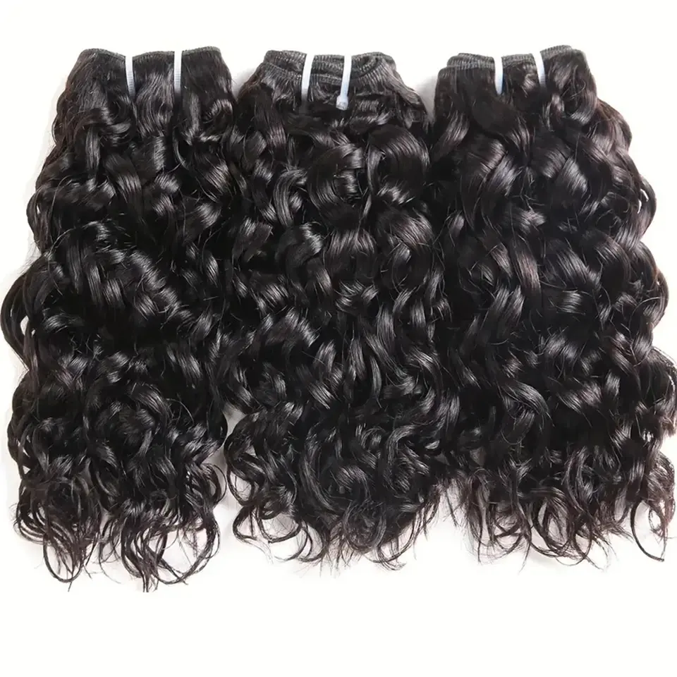 Peruvian Short Water Wave Hair Bundles With Closure 100% Unprocessed Hair Weft Extension Humain Hair Natural Color Virgin Hair