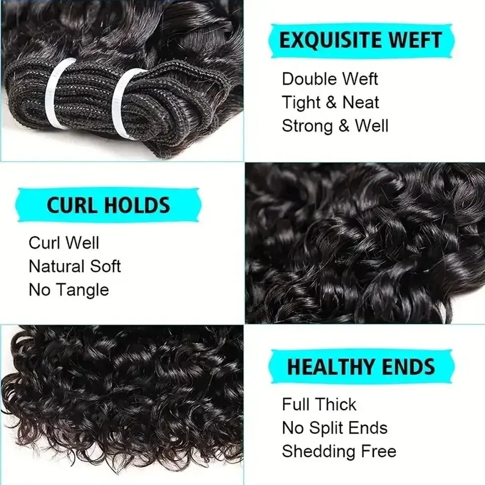 Peruvian Short Water Wave Hair Bundles With Closure 100% Unprocessed Hair Weft Extension Humain Hair Natural Color Virgin Hair