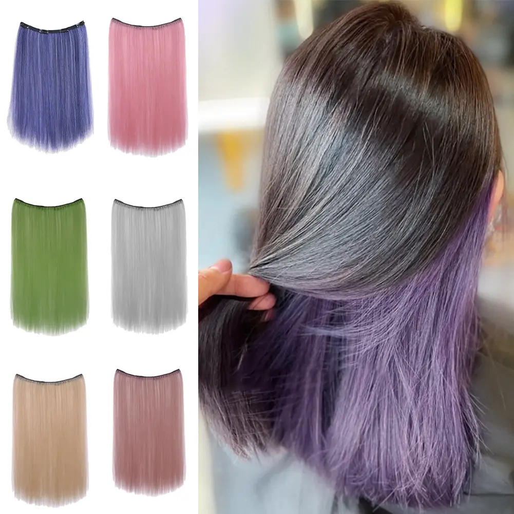Hanging Ear Dye Wig For Women With Simulated Hair One Piece Inner layer Gradient Invisibility Colorful Long Hair Extensions With