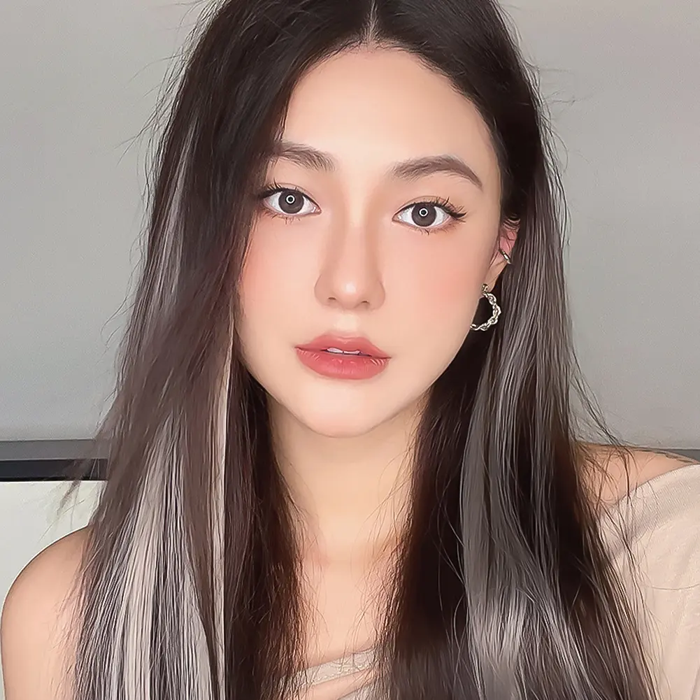 Hanging Ear Dye Wig For Women With Simulated Hair One Piece Inner layer Gradient Invisibility Colorful Long Hair Extensions With