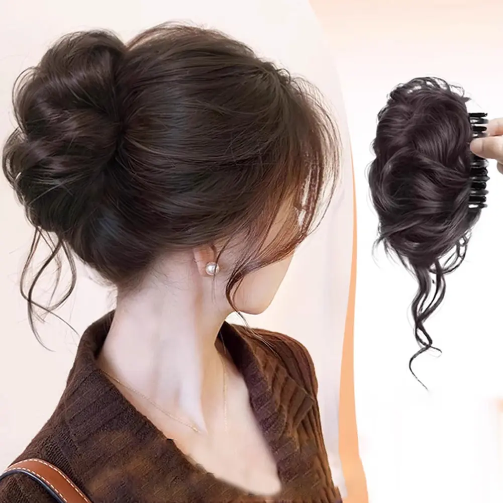 Synthetic Hair Bun Curly Wig Gripping Clip Meatball Head Elastic Ponytail Hair Extensions Scrunchy False Hair Pieces For Women