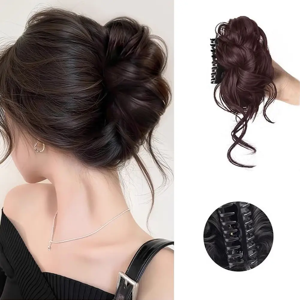Synthetic Hair Bun Curly Wig Gripping Clip Meatball Head Elastic Ponytail Hair Extensions Scrunchy False Hair Pieces For Women