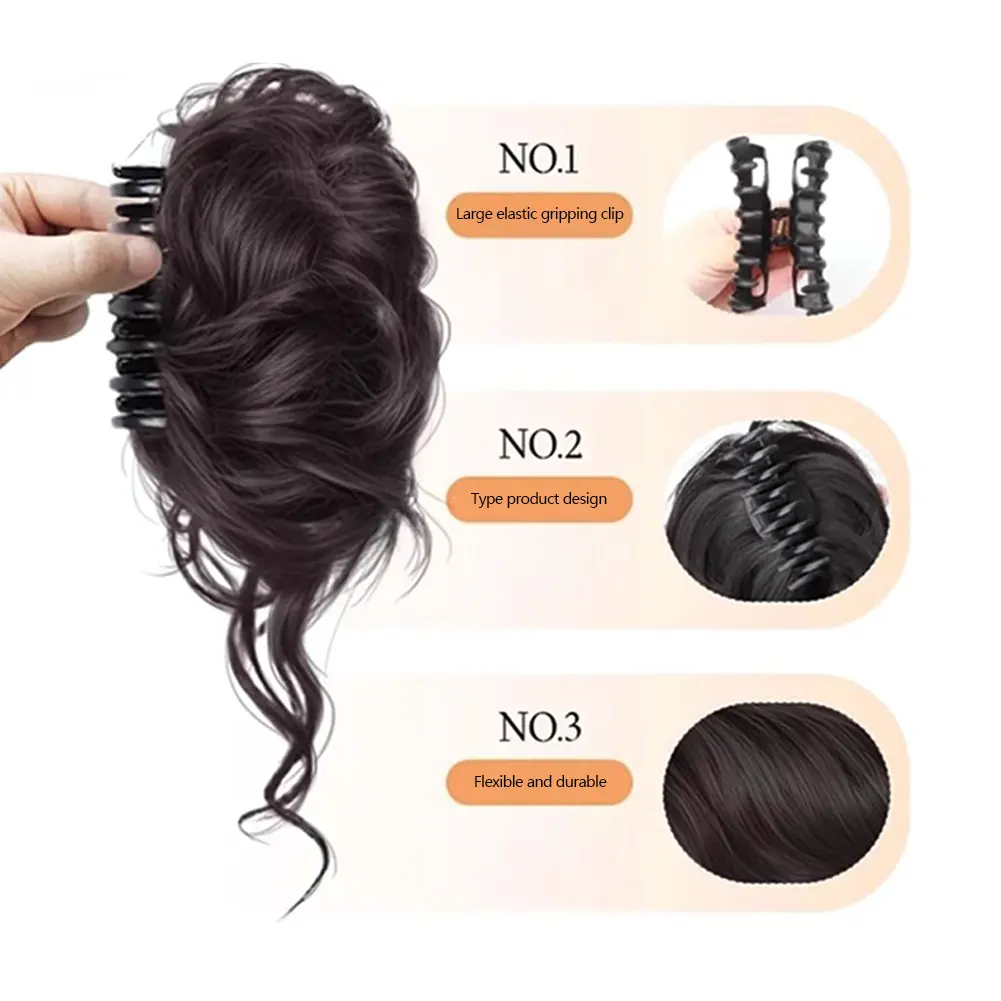Synthetic Hair Bun Curly Wig Gripping Clip Meatball Head Elastic Ponytail Hair Extensions Scrunchy False Hair Pieces For Women