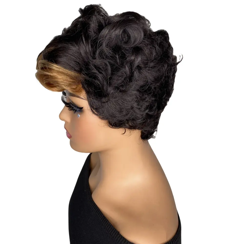 Short Black Synthetic Wig with Mixed Brown Bangs Natural Short Haircuts for Women Short Wigs for Black Women