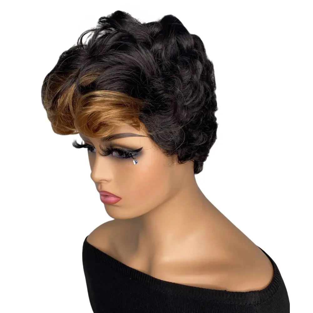 Short Black Synthetic Wig with Mixed Brown Bangs Natural Short Haircuts for Women Short Wigs for Black Women