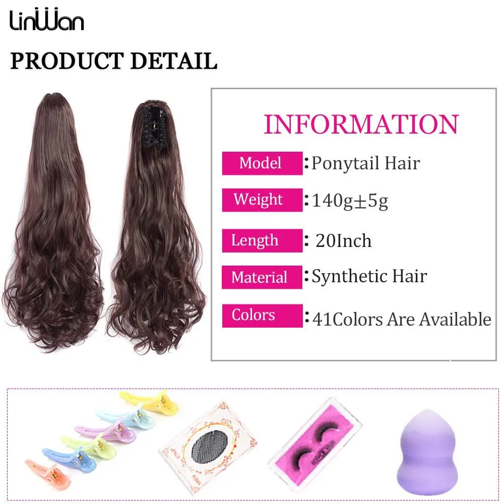20Inch Curly Wavy Ponytail Hair Extensions Synthetic Claw Claw Clip On Ponytail Hairpieces For White Women Brown Black Red Color