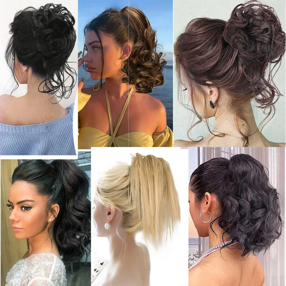 Synthetic Claw Chignon Women Messy Curly Fluffy Hair Bun Clip In Ponytail Hair Extensions Natural False Hairpieces For Women