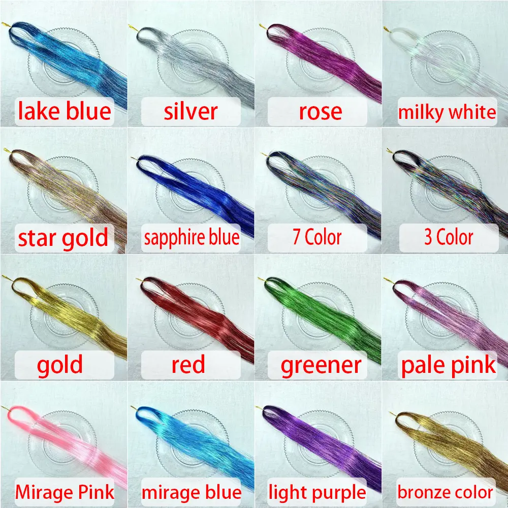 36/48Inch Sparkle Hair Tinsel Rainbow Colored Strands Girls Headwear Hairbinge Hair Laser False Hair Extensions Decor Glitter
