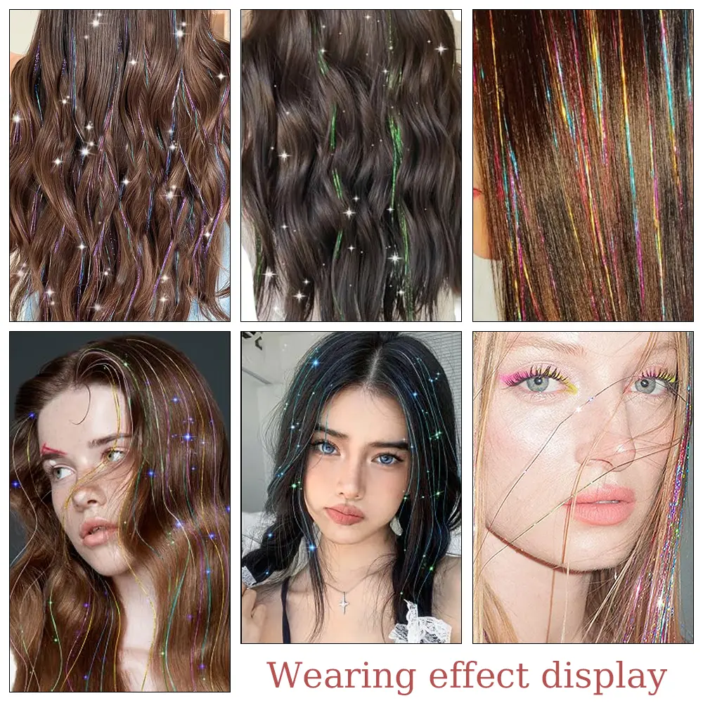 36/48Inch Sparkle Hair Tinsel Rainbow Colored Strands Girls Headwear Hairbinge Hair Laser False Hair Extensions Decor Glitter