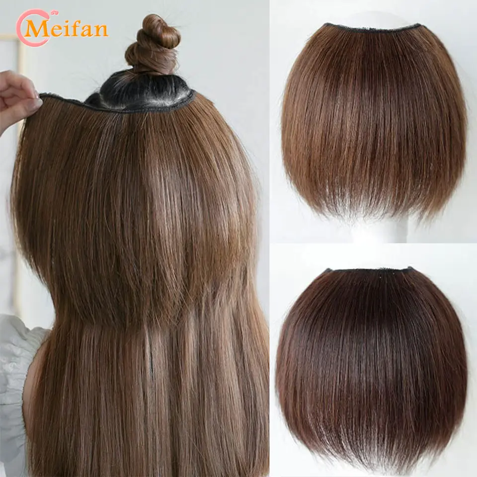 MEIFAN Synthetic Long Straight U-Shaped Half Head Wig for Women Black Brown Clips in Hair Extension Natural Fake Hairpieces