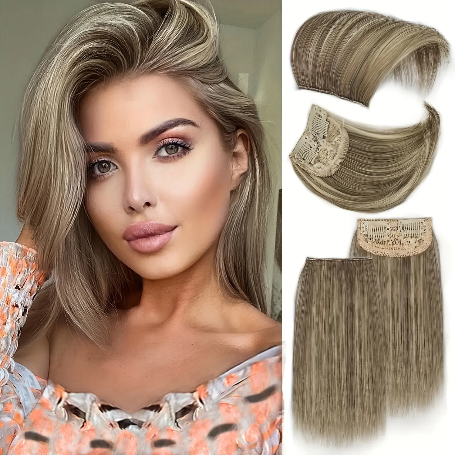 4pcs Synthetic Hair Toppers For Women - Short Thick Hairpieces With Invisible Clips - Hair Extension For Thinning Hair Adding Vo