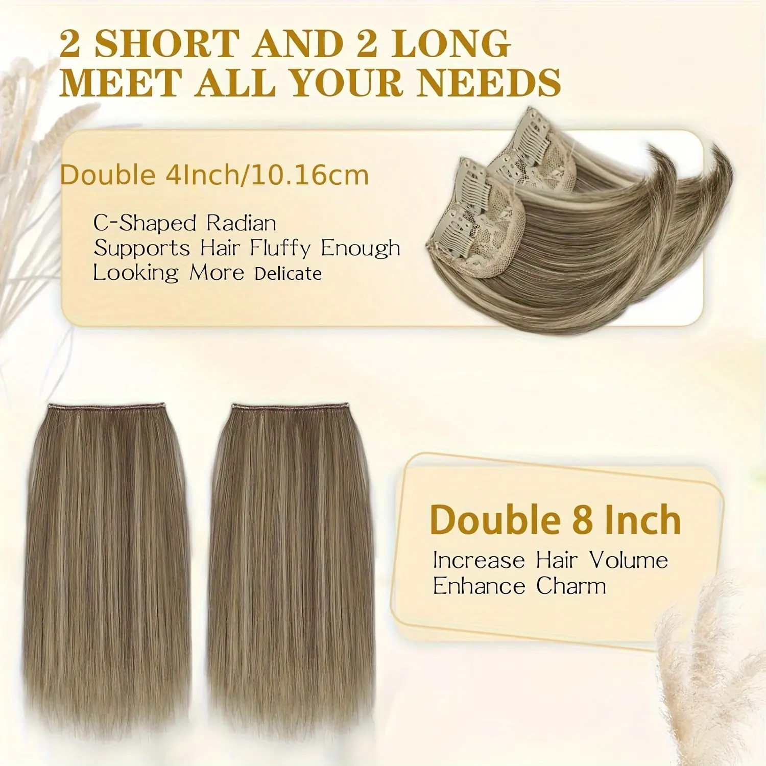 4pcs Synthetic Hair Toppers For Women - Short Thick Hairpieces With Invisible Clips - Hair Extension For Thinning Hair Adding Vo