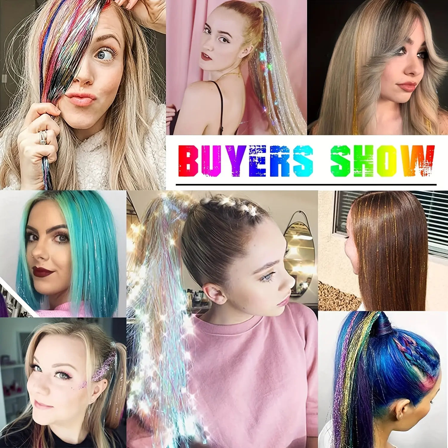 Clip In Hair Tinsel, Fairy Hair Tinsel Kit 22 Inches Glitter Colorful Clip On Tinsel Hair Extensions for Girls Hair Accessories