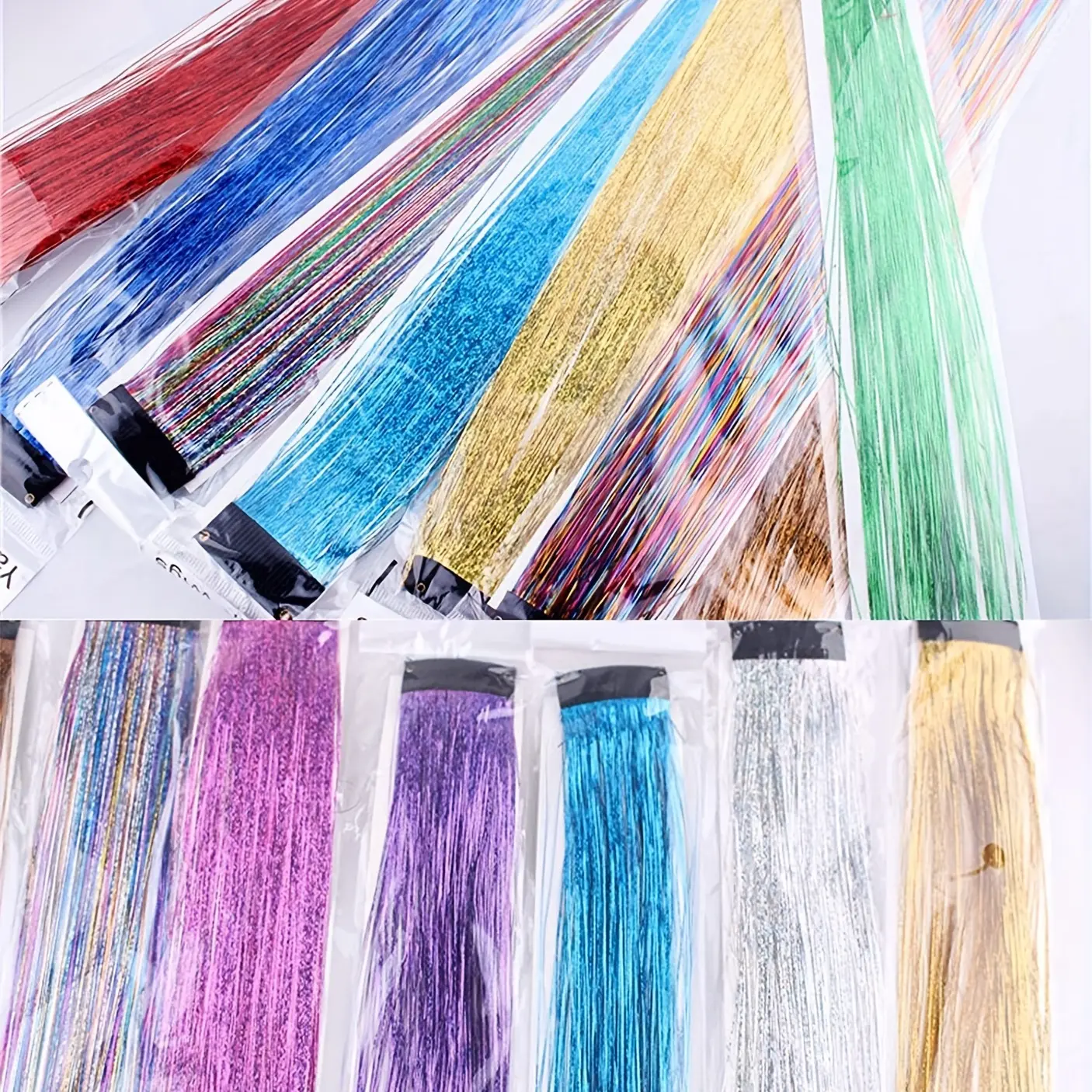Clip In Hair Tinsel, Fairy Hair Tinsel Kit 22 Inches Glitter Colorful Clip On Tinsel Hair Extensions for Girls Hair Accessories