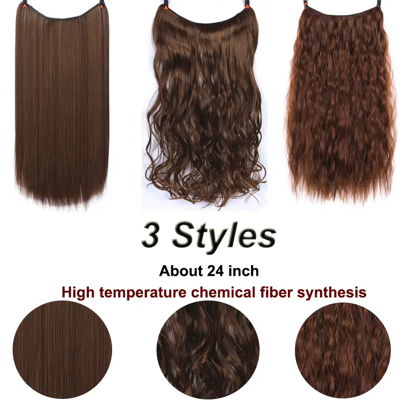 XUANGUANG 24 Inch Invisible Wire No Clips In Hair Extension Secret Fish Line Hair Piece Straight Curly Hair Extension for Women