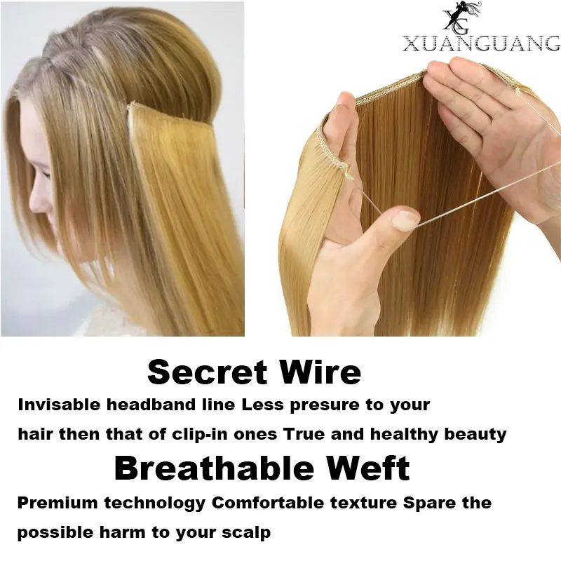 XUANGUANG 24 Inch Invisible Wire No Clips In Hair Extension Secret Fish Line Hair Piece Straight Curly Hair Extension for Women