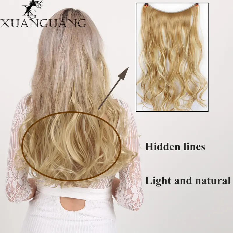 XUANGUANG 24 Inch Invisible Wire No Clips In Hair Extension Secret Fish Line Hair Piece Straight Curly Hair Extension for Women