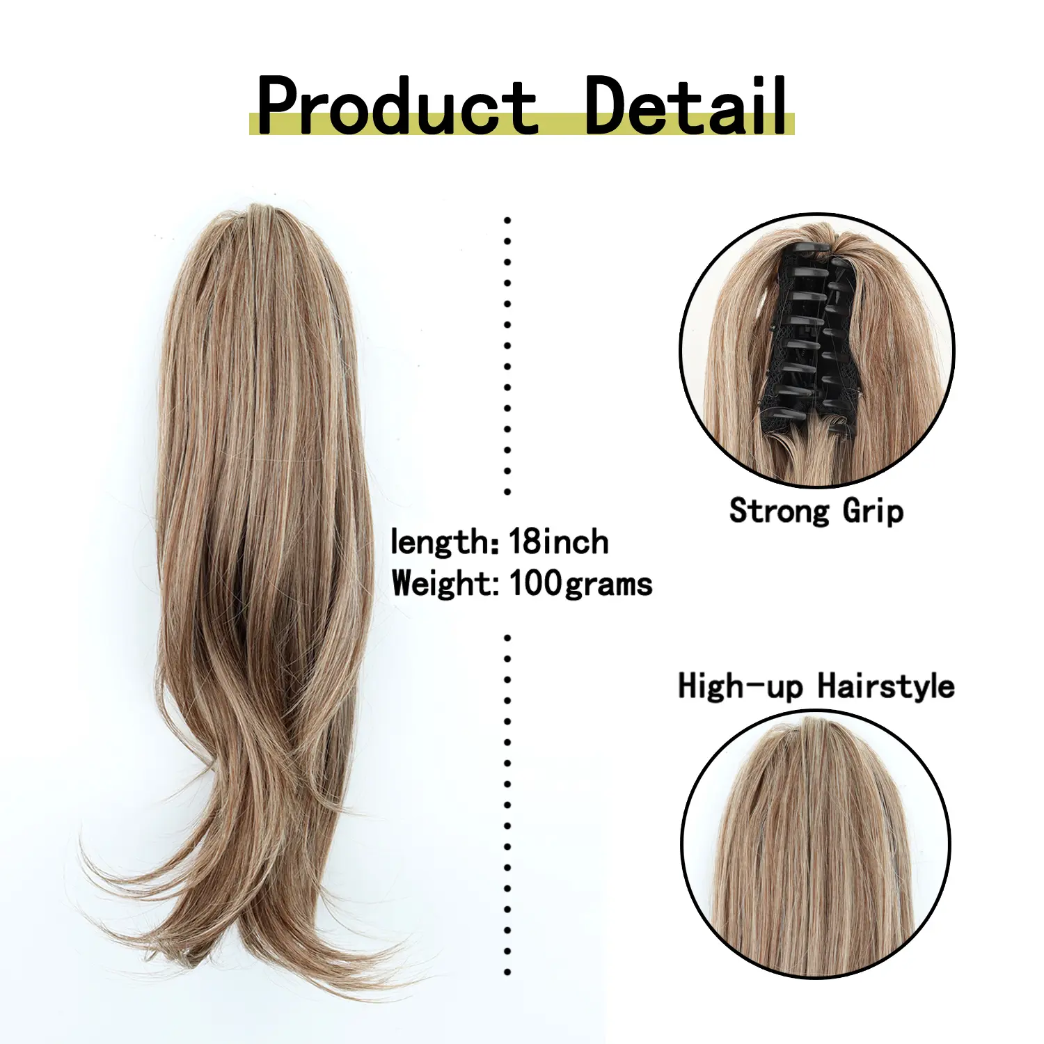 MERISIHAIR Synthetic Claw Clip On Ponytail Extension 18Inch Long Layered Wavy Pony Tail Blonde Brown Fake Hairpiece for Women