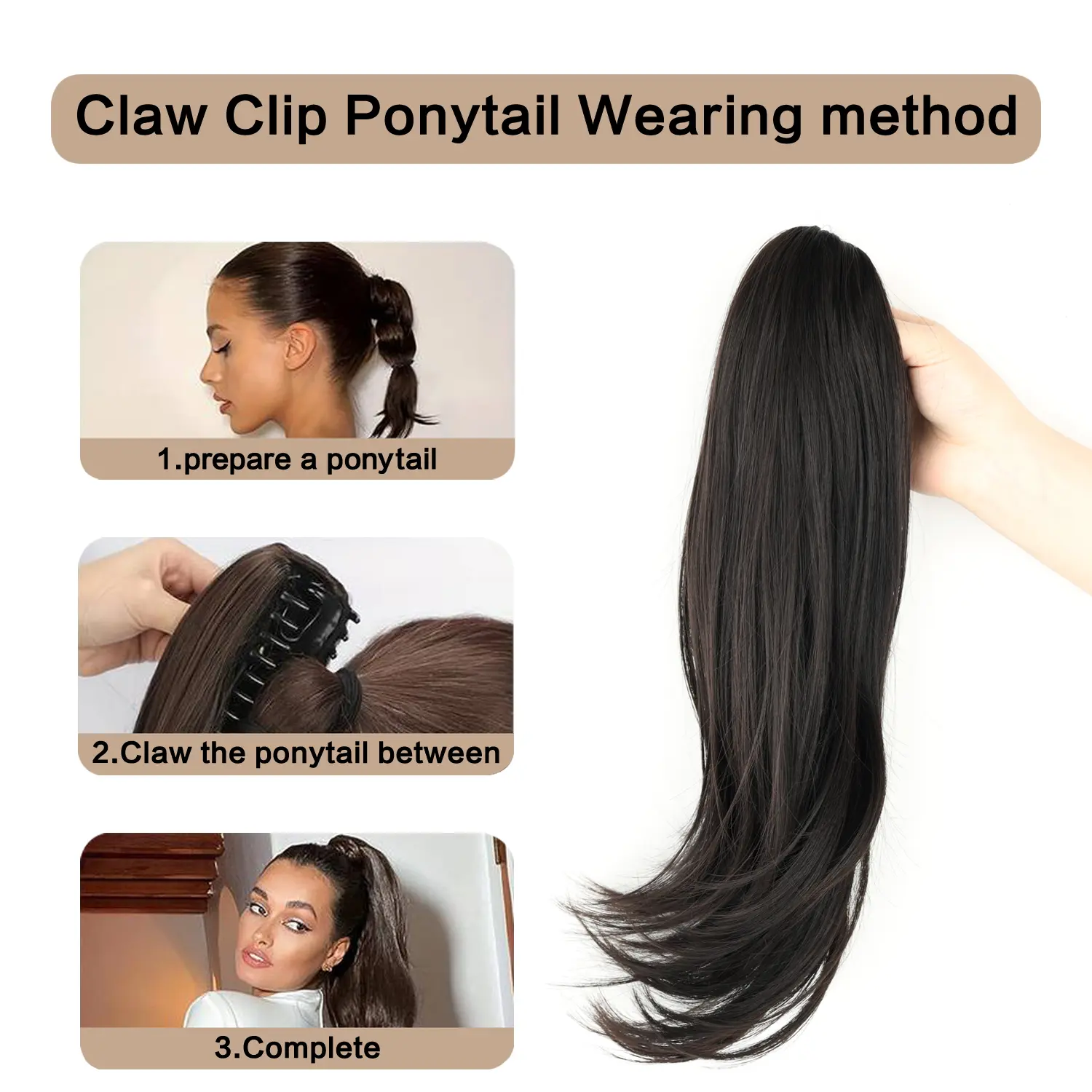 MERISIHAIR Synthetic Claw Clip On Ponytail Extension 18Inch Long Layered Wavy Pony Tail Blonde Brown Fake Hairpiece for Women
