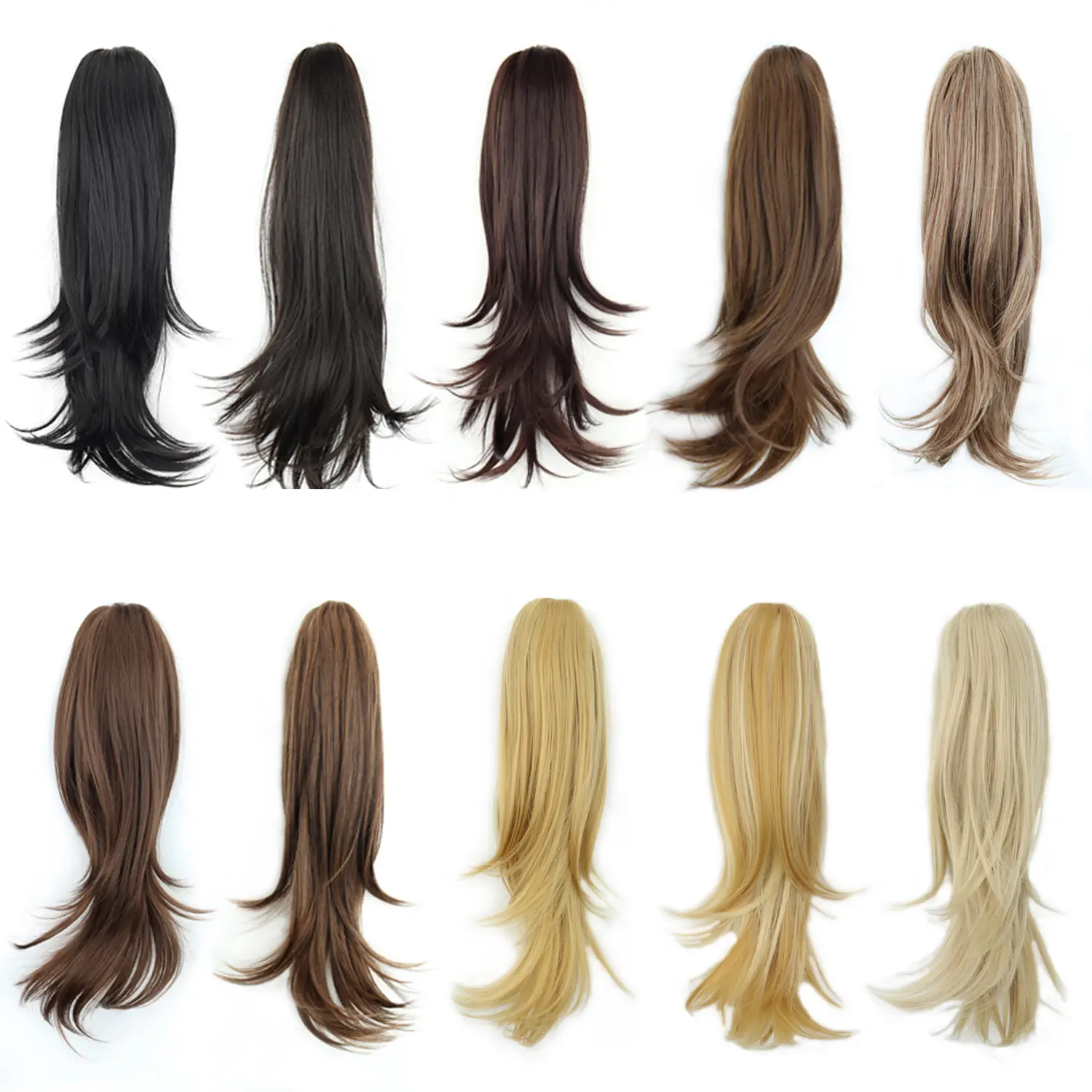 MERISIHAIR Synthetic Claw Clip On Ponytail Extension 18Inch Long Layered Wavy Pony Tail Blonde Brown Fake Hairpiece for Women