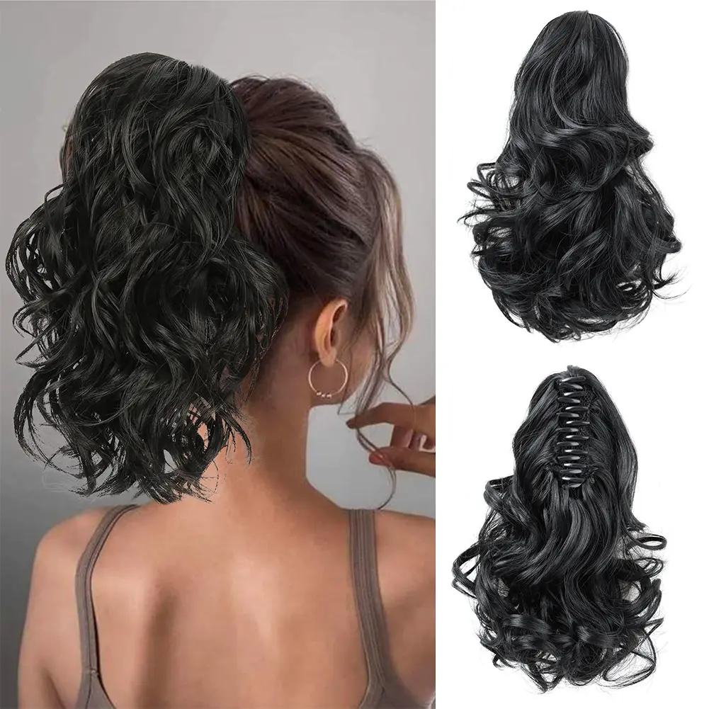Short Ponytail Extension Synthetic Claw Curly Wavy Clip in Hairpiece Ponytail Hair Extension Short Pony Tail Synthetic for Women