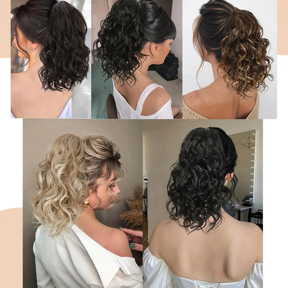 Short Ponytail Extension Synthetic Claw Curly Wavy Clip in Hairpiece Ponytail Hair Extension Short Pony Tail Synthetic for Women