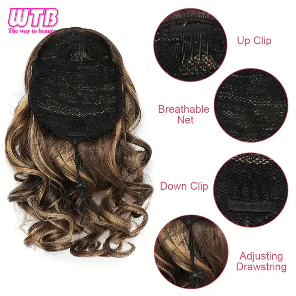 Ponytail Short Curly Drawstring Ponytail Hair Extension Synthetic Hair Extensions Ponytail Hairpieces for Women
