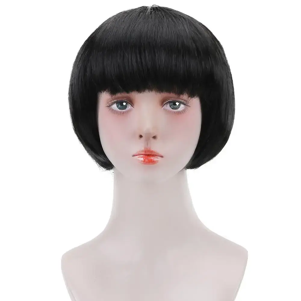 10"Bob Synthetic Wig With Bangs For Black Women Blonde Pink Red Black Short Natural Hair Bob Wig Cosplay Women's Wigs With Bangs