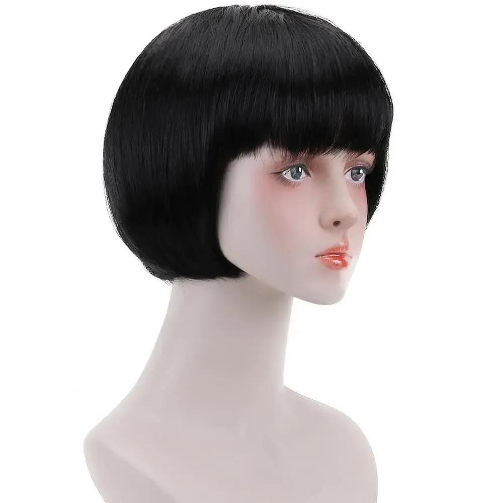 10"Bob Synthetic Wig With Bangs For Black Women Blonde Pink Red Black Short Natural Hair Bob Wig Cosplay Women's Wigs With Bangs