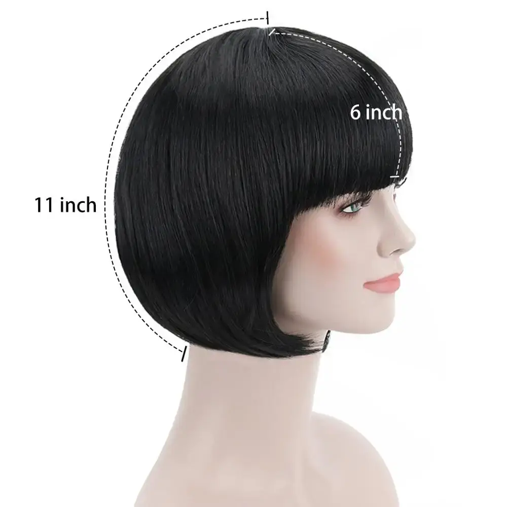 10"Bob Synthetic Wig With Bangs For Black Women Blonde Pink Red Black Short Natural Hair Bob Wig Cosplay Women's Wigs With Bangs