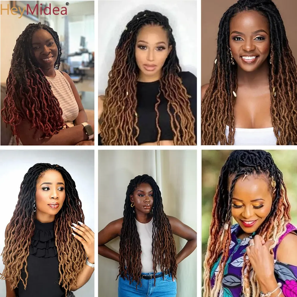 Wavy Gypsy Locs Ombre Crochet Hair  12-18" Goddess Locs Faux Locs African Synthetic Braiding Hair Extensions for Women HeyMide