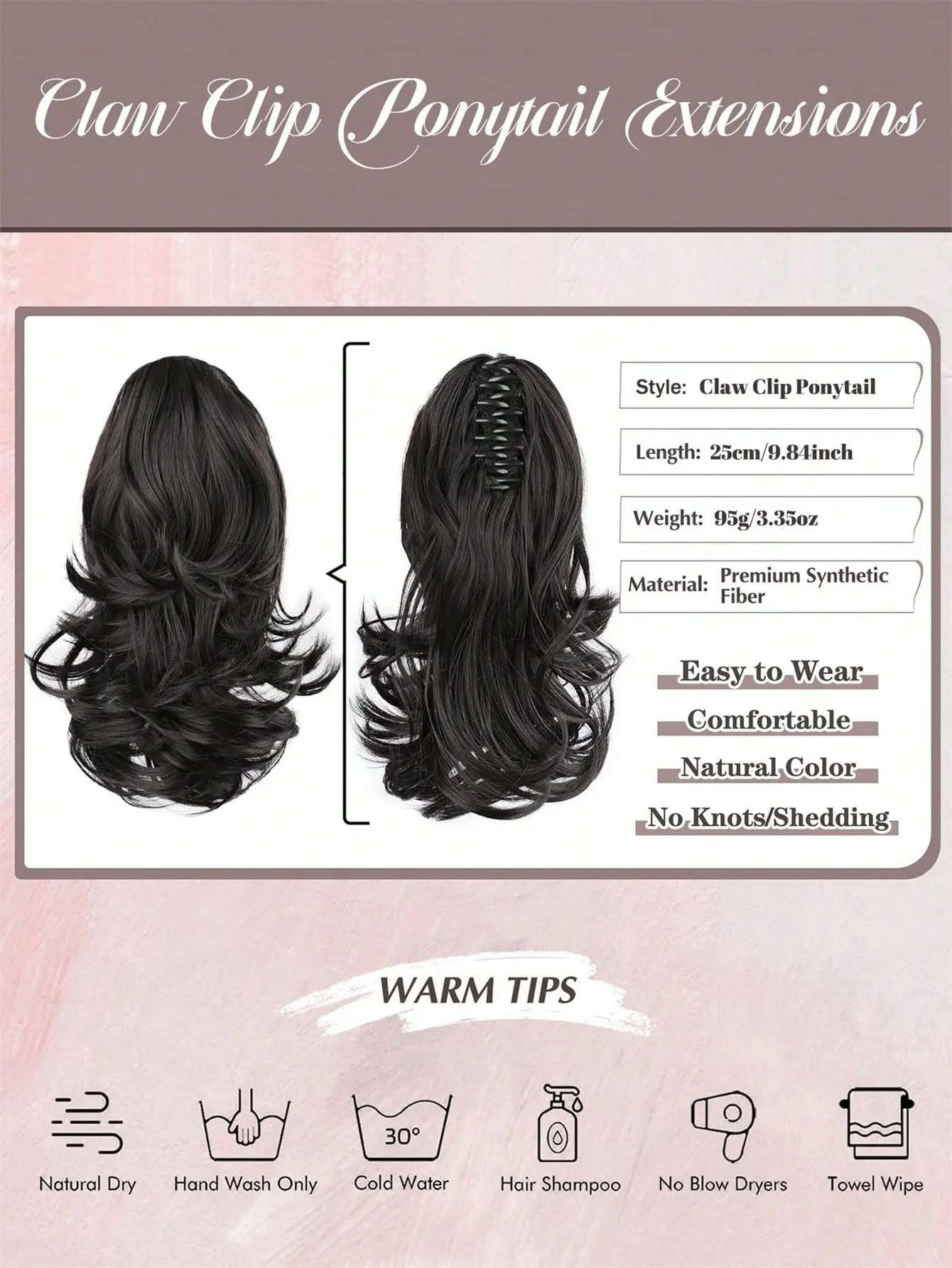 Synthetic Wavy Ponytail Extension Hairpiece Short Curly Claw Clip Ponytail For Women Heat Resistant Pony Tail Clip Fake Hair