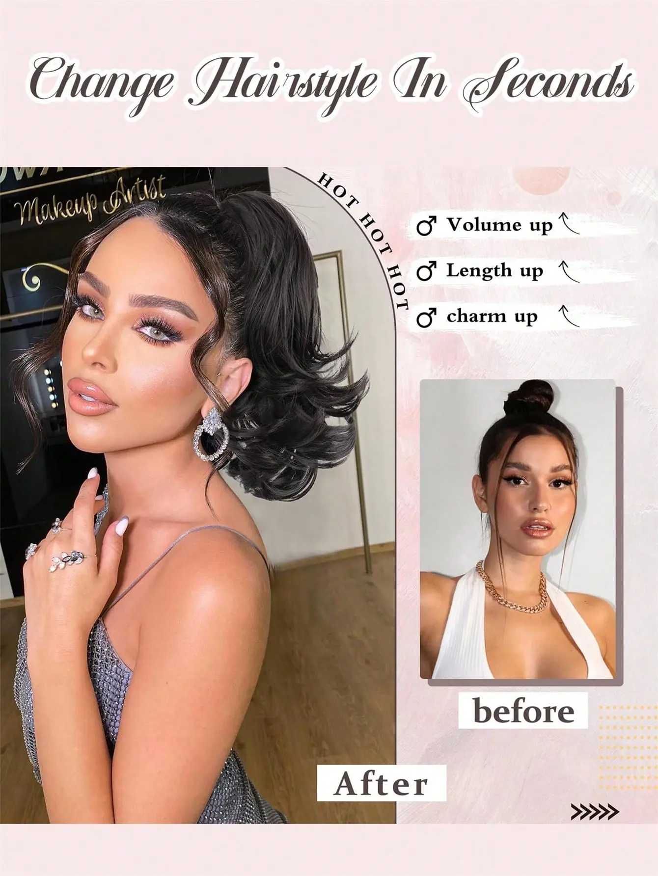 Synthetic Wavy Ponytail Extension Hairpiece Short Curly Claw Clip Ponytail For Women Heat Resistant Pony Tail Clip Fake Hair