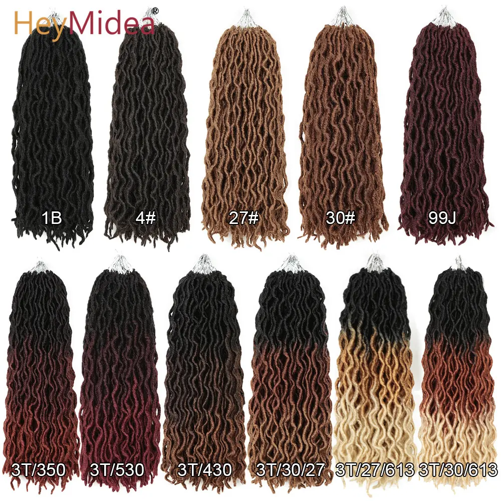 Wavy Gypsy Locs Ombre Crochet Hair  12-18" Goddess Locs Faux Locs African Synthetic Braiding Hair Extensions for Women HeyMide