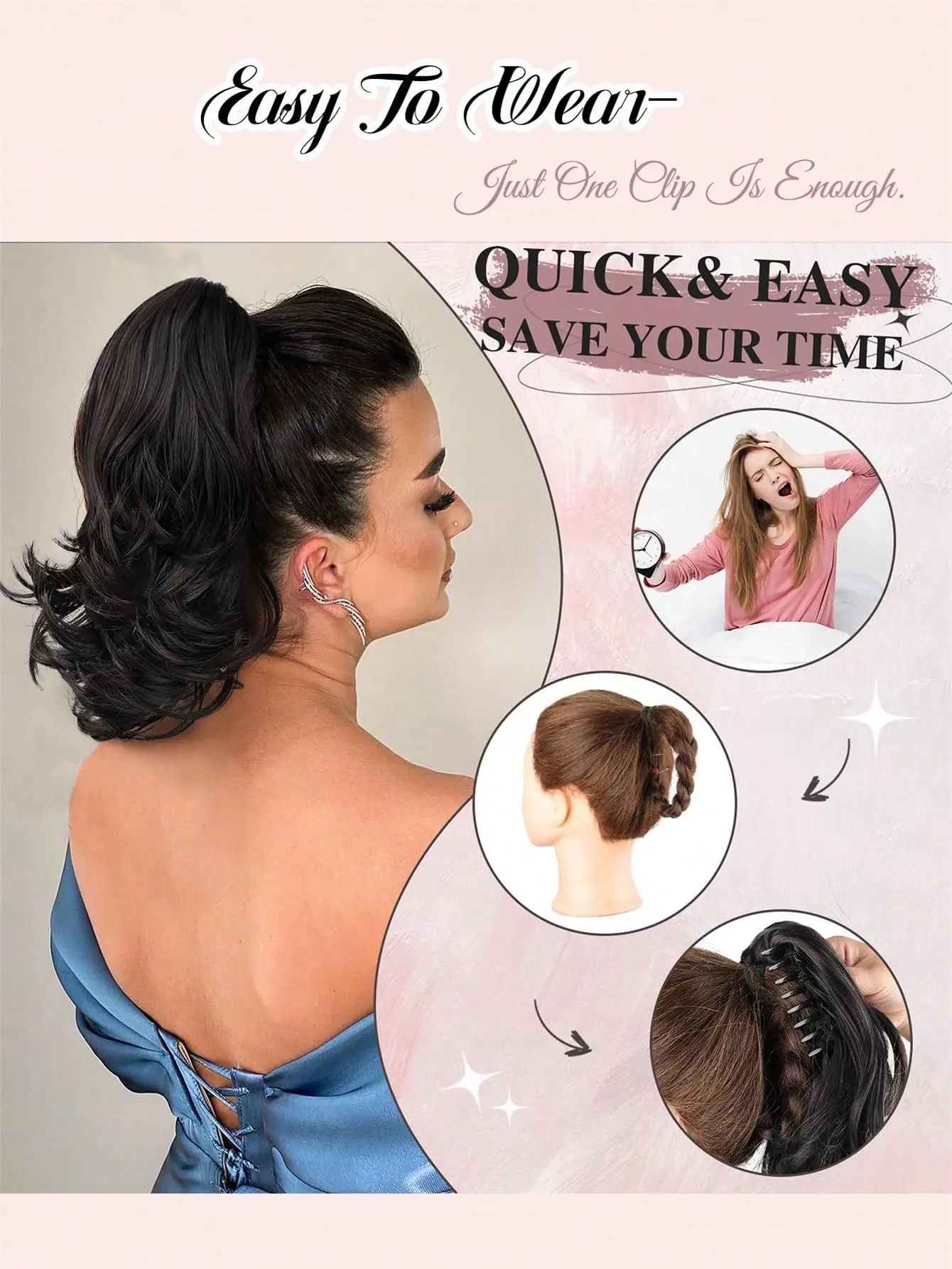 Synthetic Wavy Ponytail Extension Hairpiece Short Curly Claw Clip Ponytail For Women Heat Resistant Pony Tail Clip Fake Hair