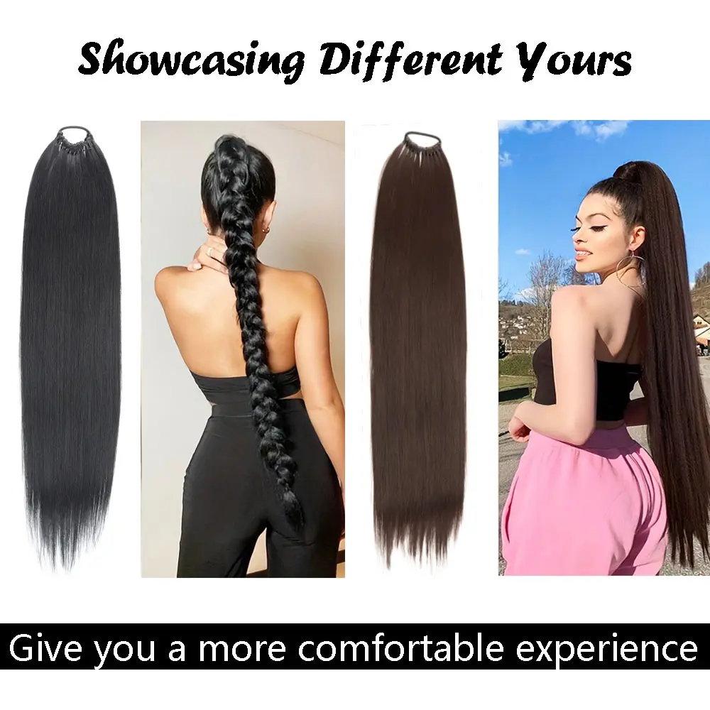AZQUEEN Synthetic Hair Extensions Long Straight False Horse Tails Fake Hairpiece 24 Inch Ponytail For Women Daily