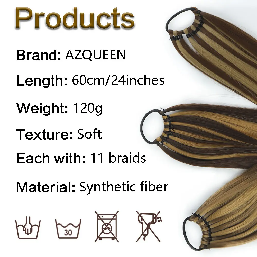 AZQUEEN Synthetic Hair Extensions Long Straight False Horse Tails Fake Hairpiece 24 Inch Ponytail For Women Daily