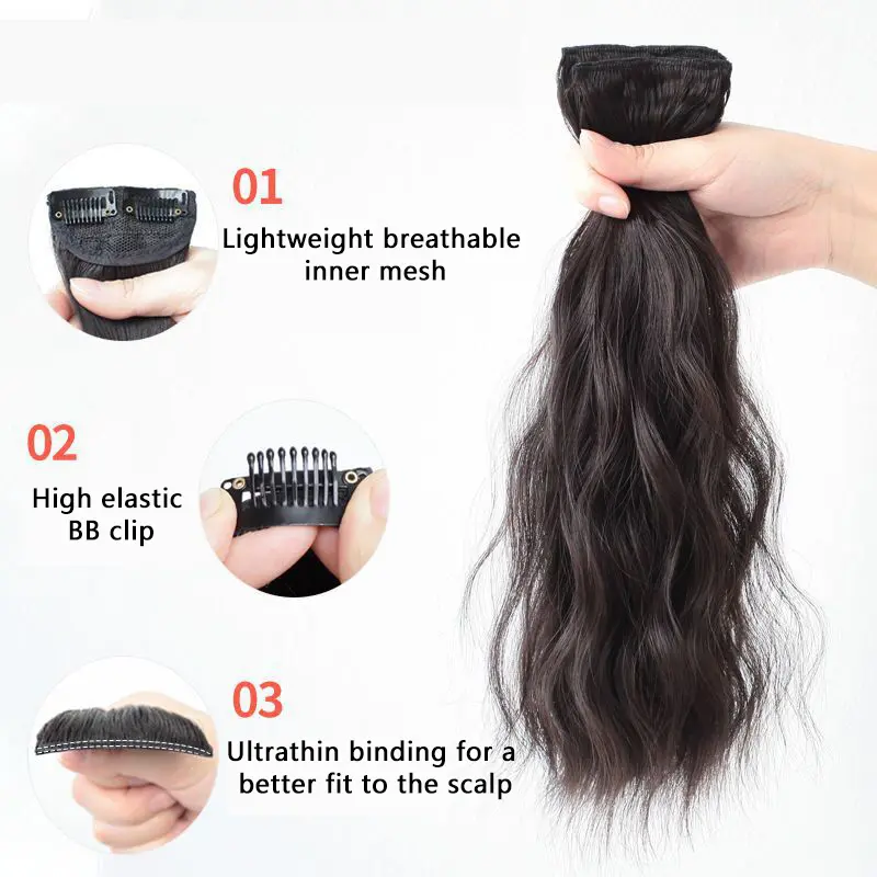 Synthetic Hair Curly hair 25cm Mini Hair Pad Hair Natural Black Brown Hair Extension Clips In Hairpiece For Women Hair Wig