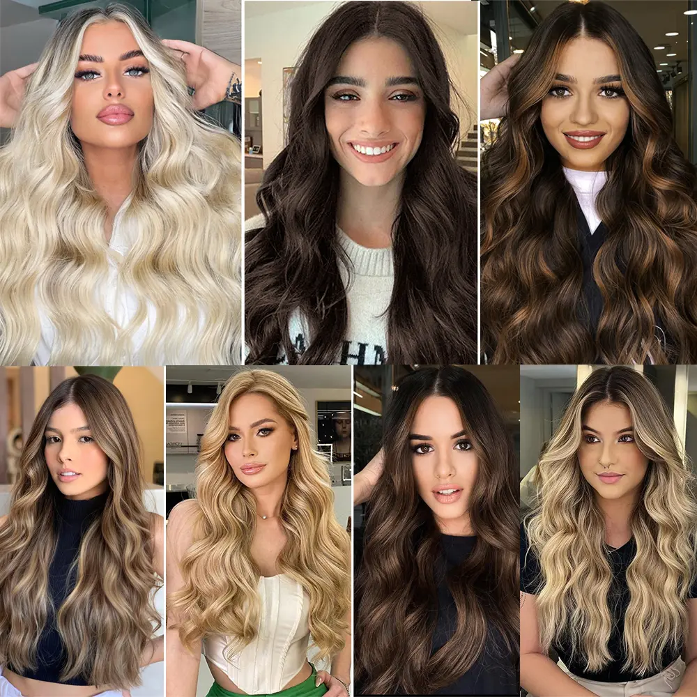 Synthatic Artificial Long Wavy Hairpiece Blonde Mixed Brown False Hair Piece For Women Two Clips Natural Hair Extension 17 Color