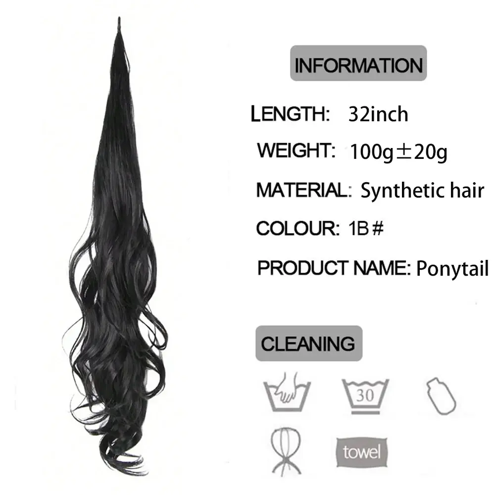 32''Fake Ponytail Hair Extension Long Pony Tail Hair for Women Flexible Wrap Around Ponytail Natural Synthetic Horse Tail Hair