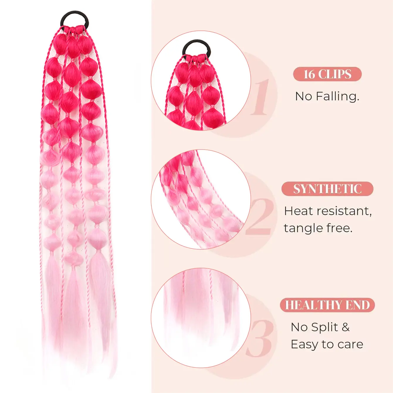 1pcs Multicolor Festive Elastic Lantern Foam Braided Synthetic Ponytail for Women Girls Basic Style Hair for Party Cosplay