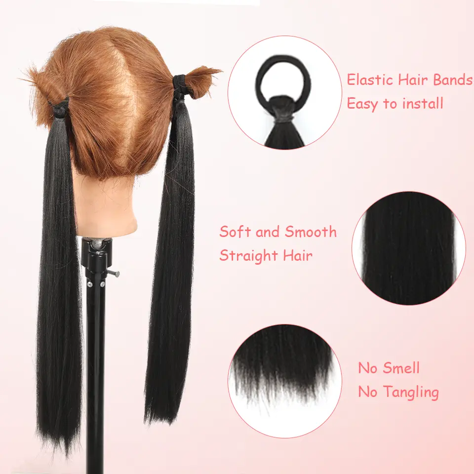 LUPU 2 Pack Synthetic Black Ponytail Extension with Elastic Tie, Braid Ponytail Extension Braid Hair Extensions for Girls Women