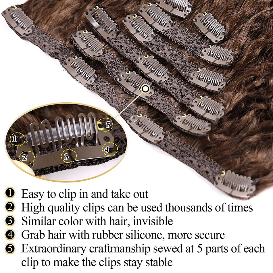 Synthetic Clip In Hair Extension Full Head Long 26”140g Afro Kinky Curly Fake Hair Pieces Clip-on Blacke Brown hairpin For Women