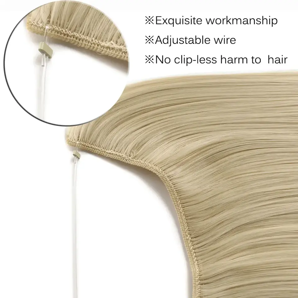 LUPU visible Wire Hair Extensions Black Straight Long Synthetic Hairpieces for Women 22 Inch Adjustable Headband