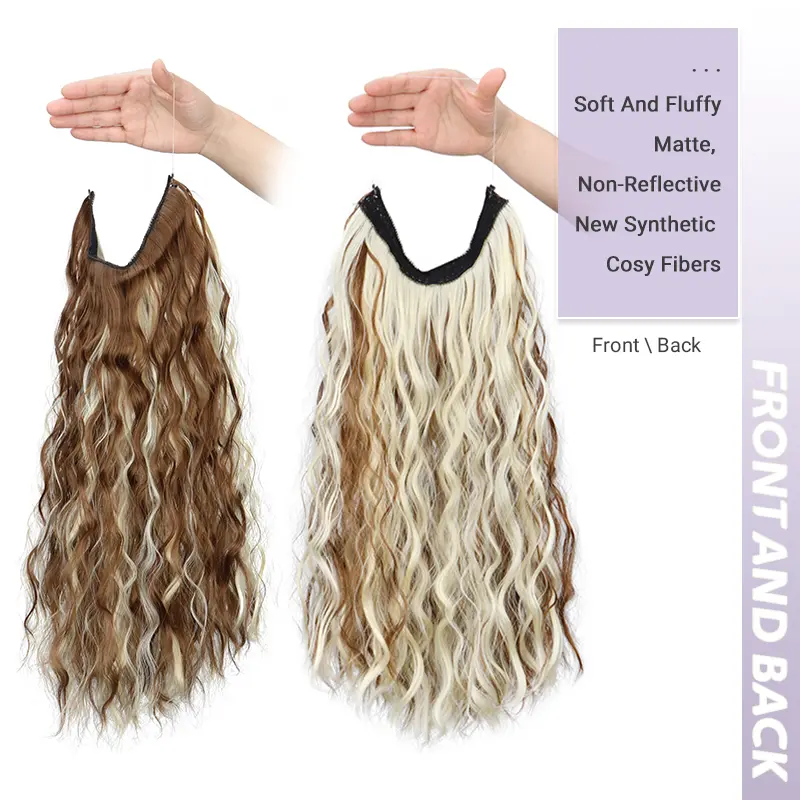 Long Synthetic Fishing Line Hair Extensions Elegant Water Wave Curly Styles for Women Lightweight fluffy-Looking Hairpiece