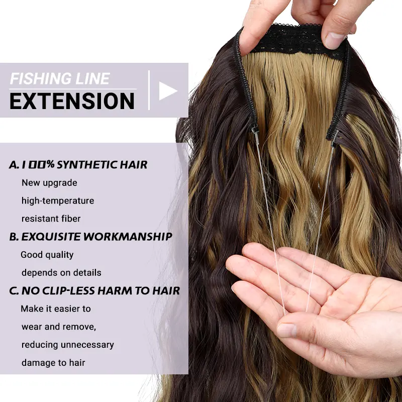 Long Synthetic Fishing Line Hair Extensions Elegant Water Wave Curly Styles for Women Lightweight fluffy-Looking Hairpiece