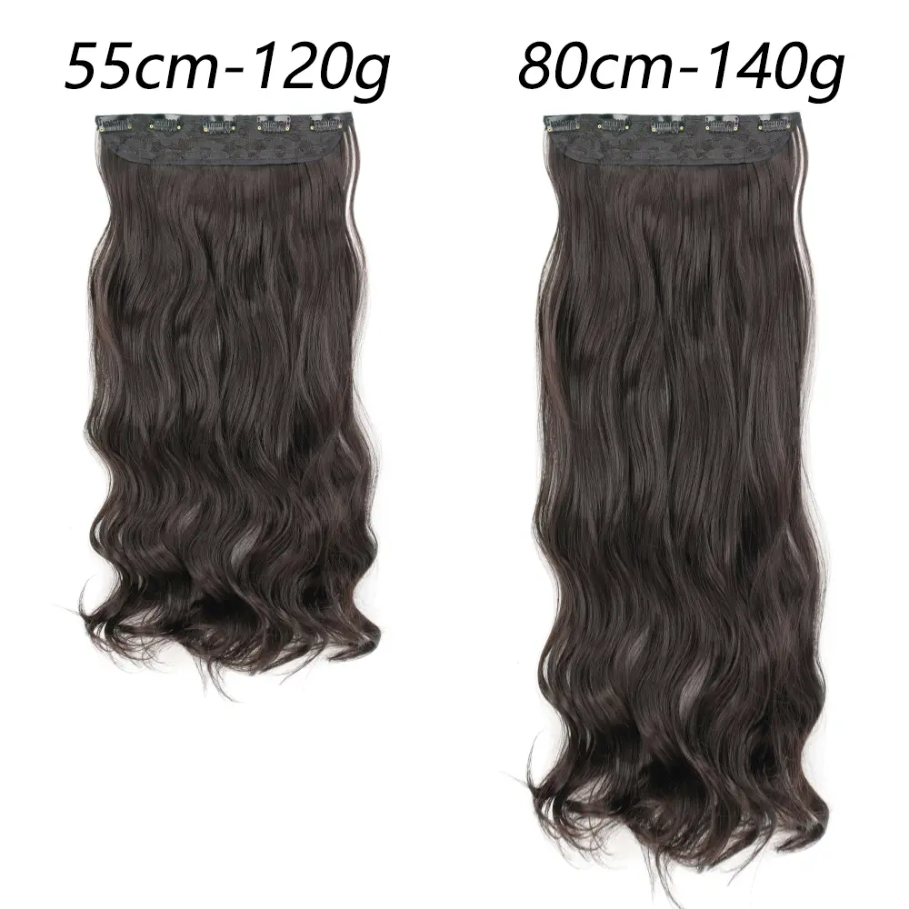Synthetic Long Wavy Hairstyles 5 Clip In Hair Extensions Heat Resistant Hairpiece Brown One Piece 5 Clips Fake Hair For Women