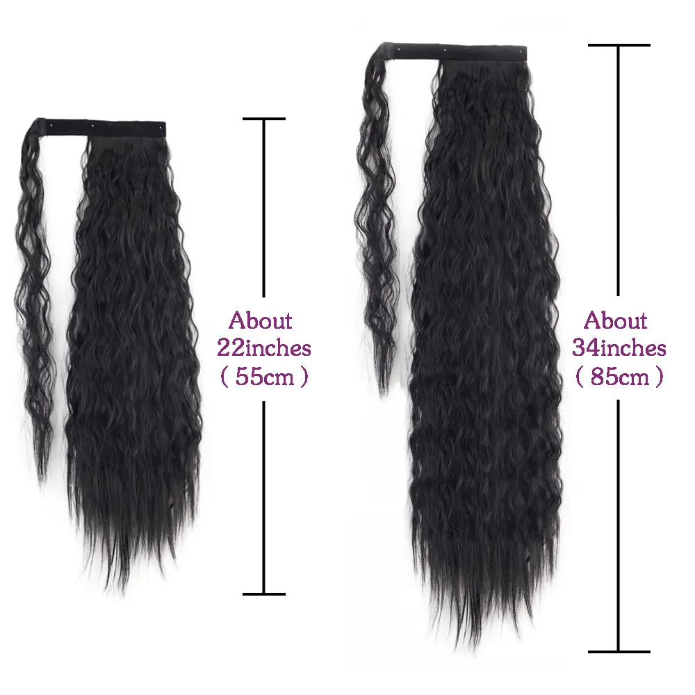 MERISIHAIR Synthetic Corn Wavy Long Ponytail For Women Hairpiece Wrap Around Hairpiece Hair Extensions Black Brown Pony Tail
