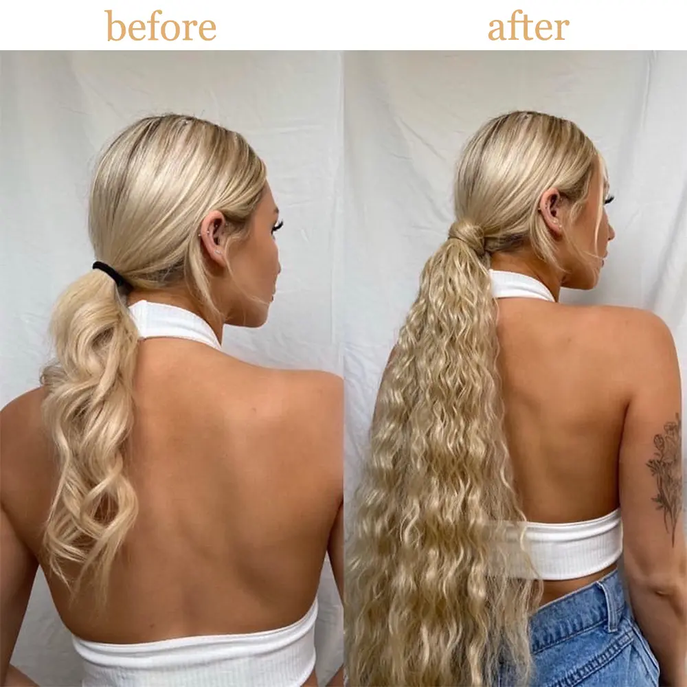 MERISIHAIR Synthetic Corn Wavy Long Ponytail For Women Hairpiece Wrap Around Hairpiece Hair Extensions Black Brown Pony Tail